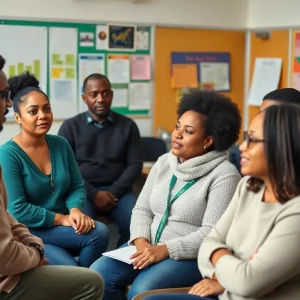 Community members discussing education in Bowling Green