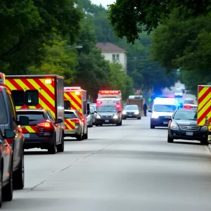 Emergency vehicles at the scene of a traffic accident in Bowling Green