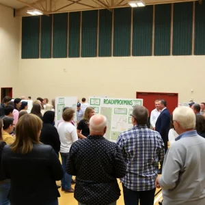 Residents engaging in a community meeting about Cave Mill Road projects