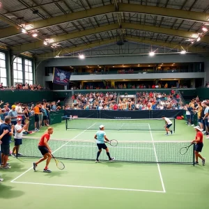 Players competing in a college tennis match at Bowling Green