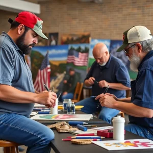 Veterans engaging in an art session for logo design