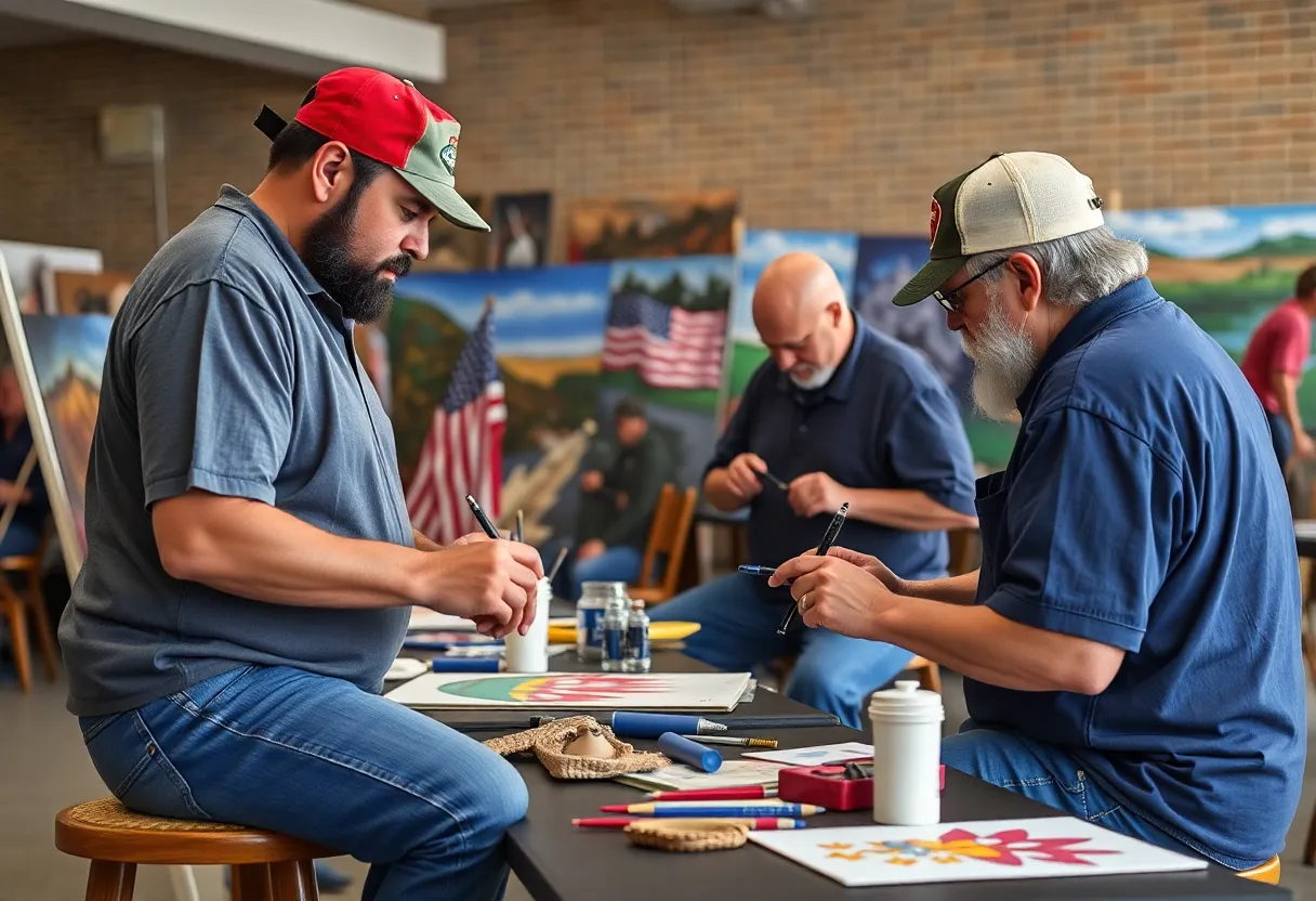 Veterans engaging in an art session for logo design