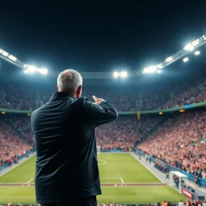Fans cheering in a European football stadium