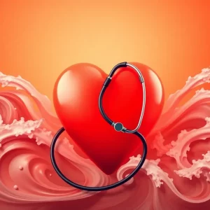 Symbolic representation of heart health with stethoscope and waves.