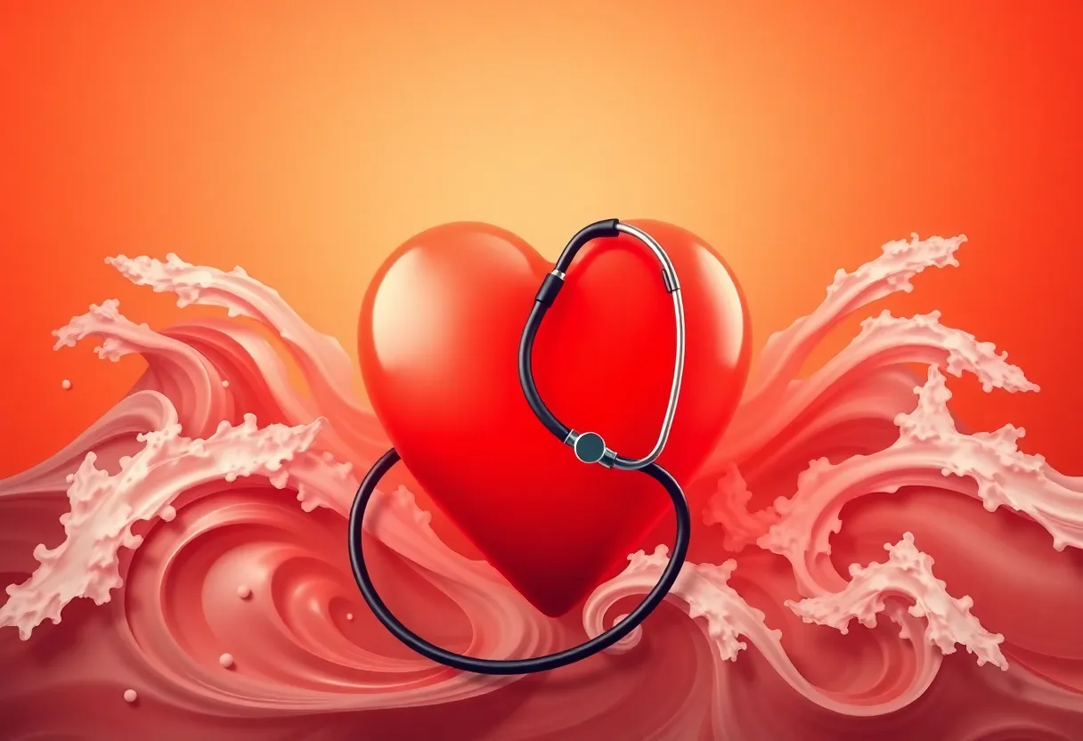 Symbolic representation of heart health with stethoscope and waves.