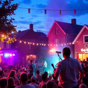 Musicians performing passionately on stage in a vibrant setting