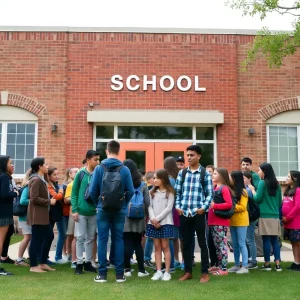 Diverse students outside a school in Kentucky