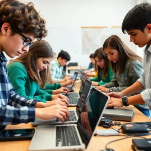 Students repairing laptops at Repair-a-Palooza in Bowling Green