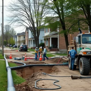 Repair crews working on a sinkhole in Bowling Green, Kentucky