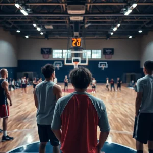 WKU basketball players on the court during a game