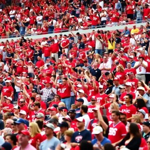 Excited WKU football fans in the stadium