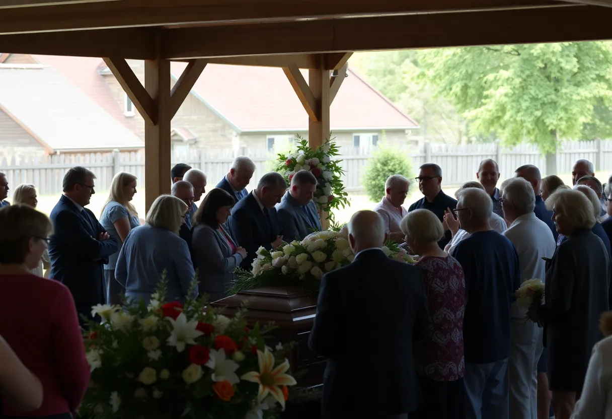 Community members gathering for a memorial service