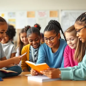 Middle school girls participating in the J.A. Girls event, engaged in learning and teamwork activities.