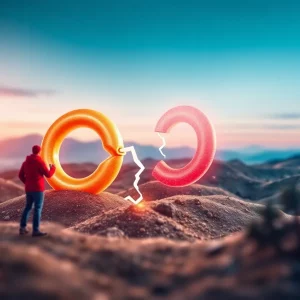 Conceptual image representing a broken link and lost articles on the web.