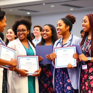 Students celebrating at the Bowling Green healthcare award ceremony