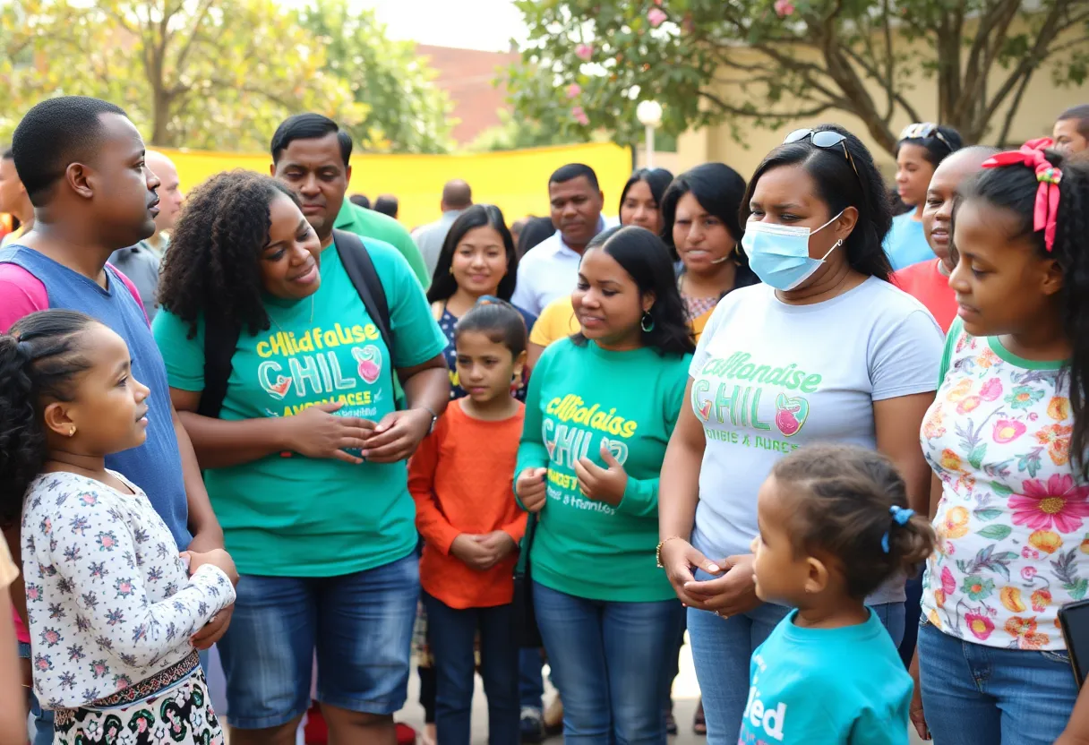 Community members participating in a child abuse awareness event in Bowling Green