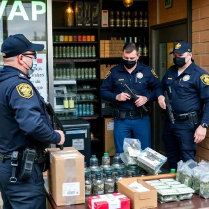 Law enforcement raiding a vape shop in Bowling Green