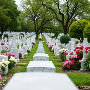 A peaceful cemetery scene with flowers honoring Brenda Lowe's memory