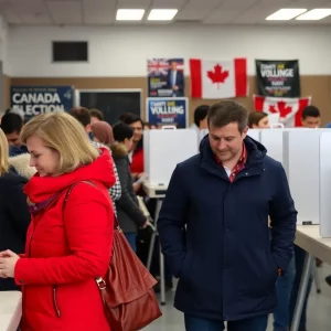 Polling station bustling with voters during the federal election in Canada