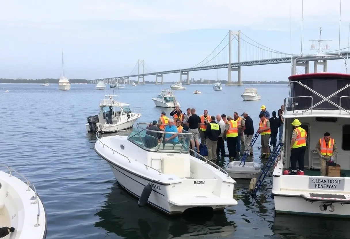 Emergency responders assisting at the Clearwater boat crash site