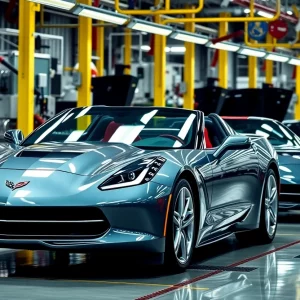 Corvettes at an assembly plant showcasing luxury and speed.