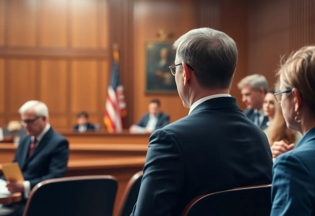 A courtroom where legal proceedings are taking place