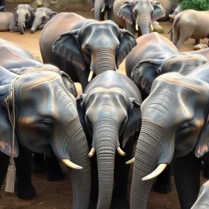 Elephants forming a protective circle around their calves during an earthquake.