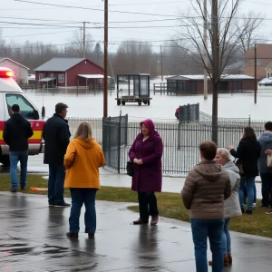 Community gathering after a tragic flood incident