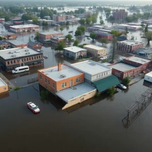 Aerial view of severe flooding in Hopkinsville, Kentucky.