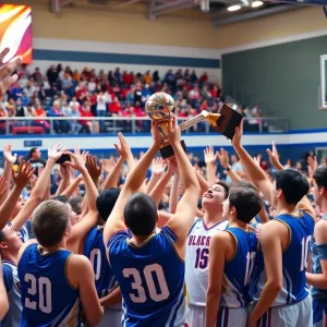 Great Crossing High School basketball team celebrating their championship victory