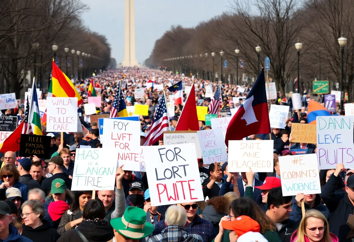Crowd gathering at National Mall for Hands Off! protest