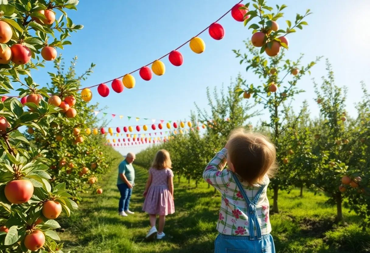 Families enjoying apple picking at Jackson's Orchard in Bowling Green, KY