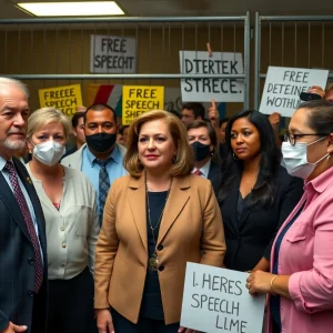 Lawmakers standing together in front of a detention facility