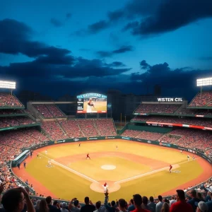 Louisville Cardinals baseball team celebrating a victory at Jim Patterson Stadium.