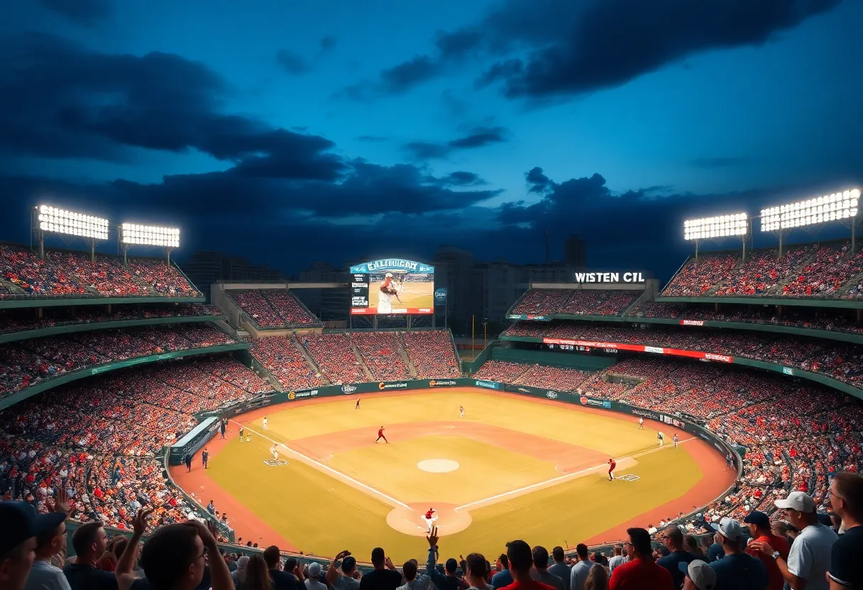 Louisville Cardinals baseball team celebrating a victory at Jim Patterson Stadium.