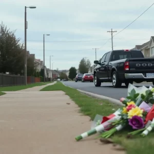 Memorial flowers by the cycling path following a tragic accident