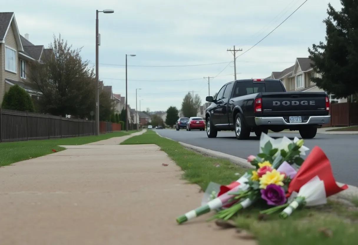 Memorial flowers by the cycling path following a tragic accident