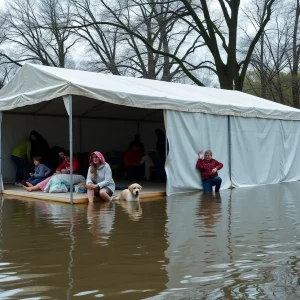 Temporary shelter set up for flood victims in Bowling Green, Kentucky