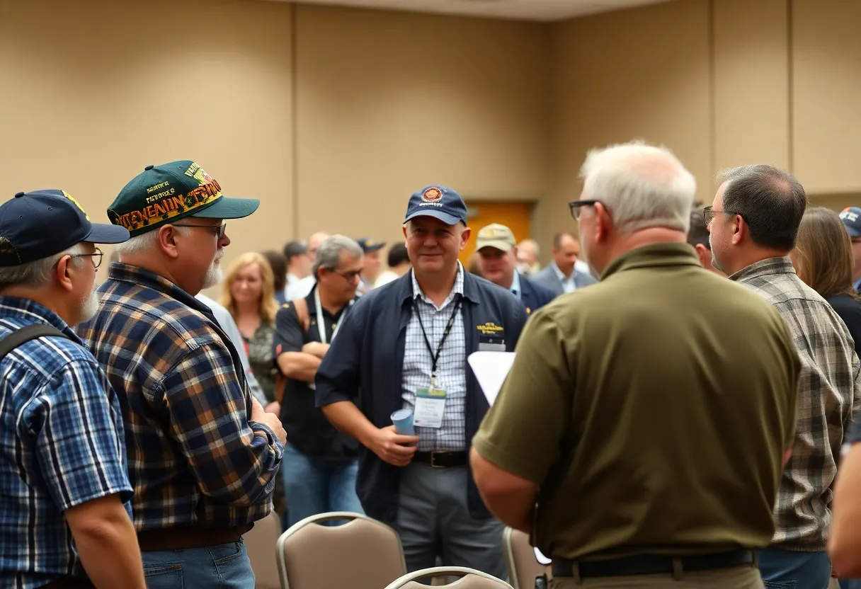Veterans interacting at a Town Hall event in Bowling Green