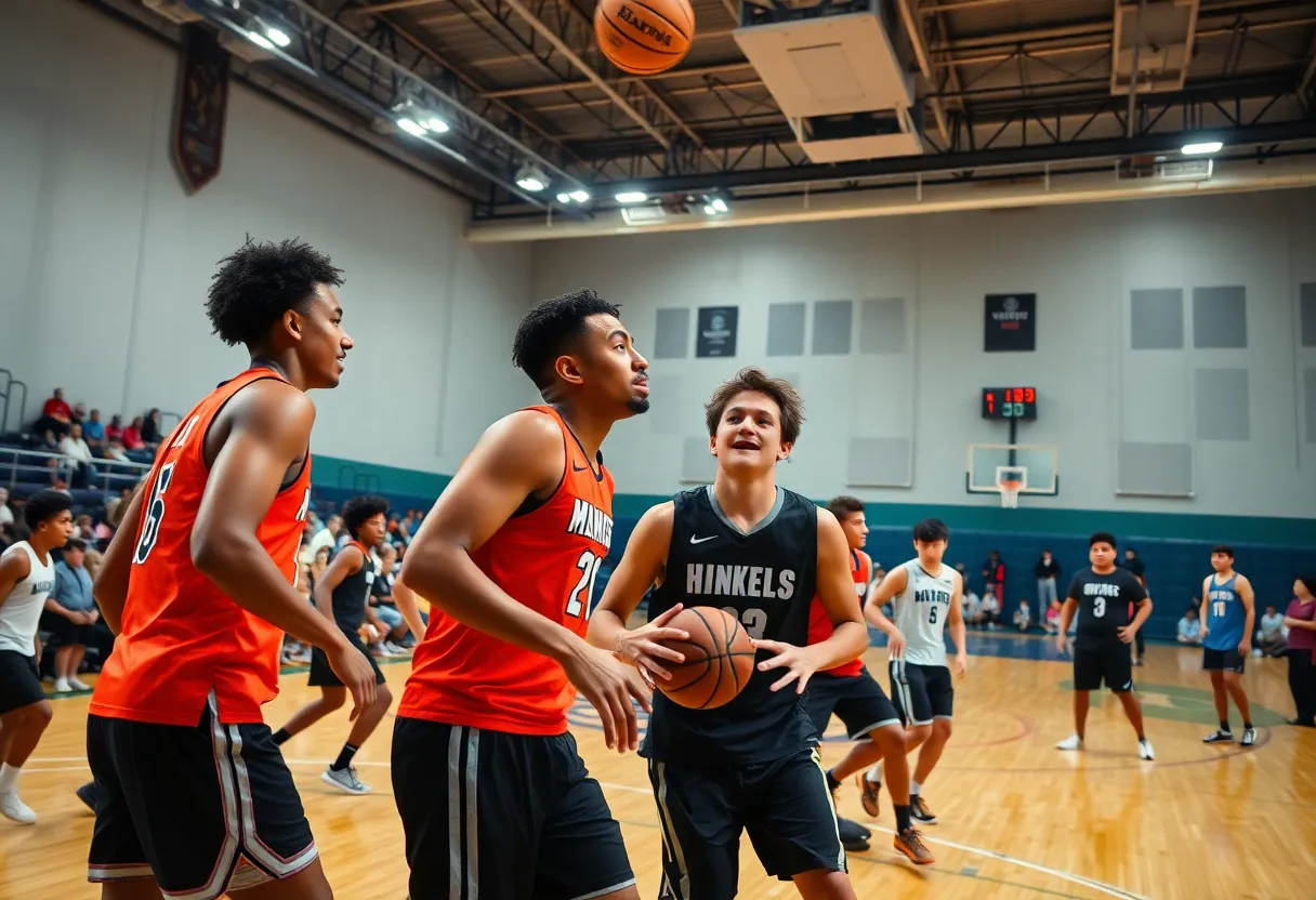Players engaging in a basketball game on the court
