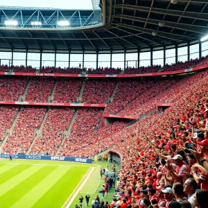Crowd of fans cheering at a WKU Football game