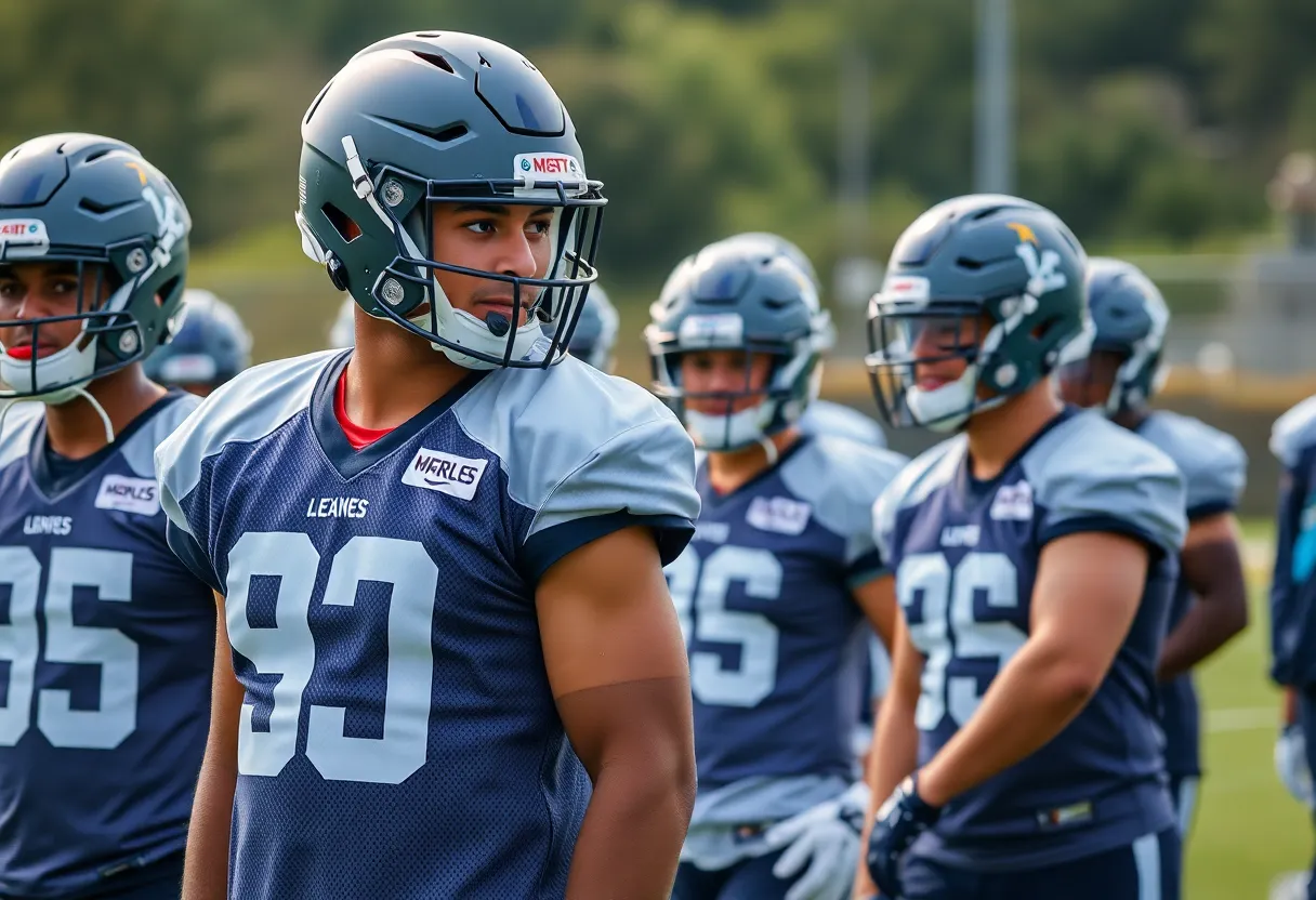 WKU football players training together on the field.