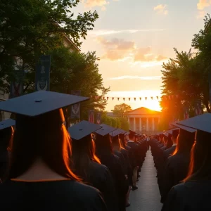 Graduation ceremony at Western Kentucky University with graduates celebrating