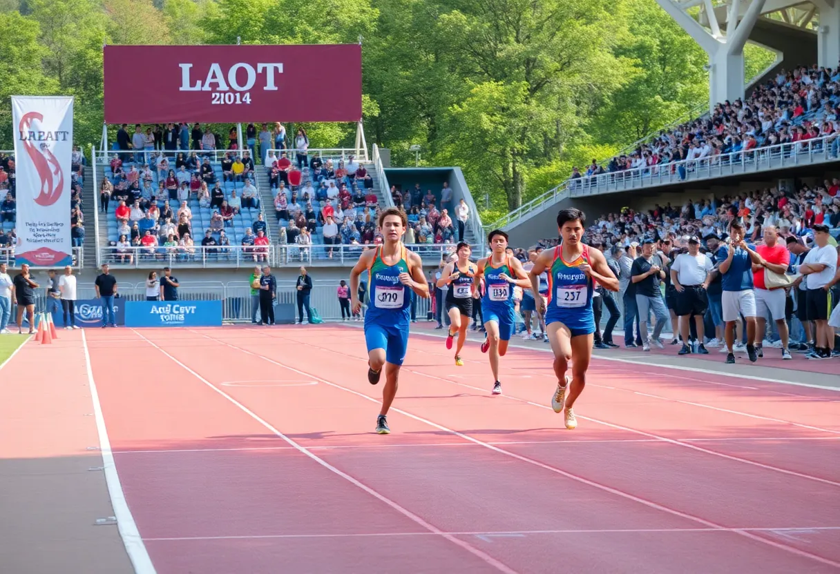 Athletes competing at WKU track and field event