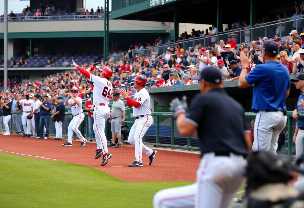 Exciting baseball action at Bowling Green Ballpark during a game between the Hot Rods and the Tourists.