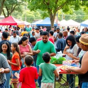 Families enjoying a block party at H.D. Carpenter Park in Bowling Green, with food, music, and festive decorations.