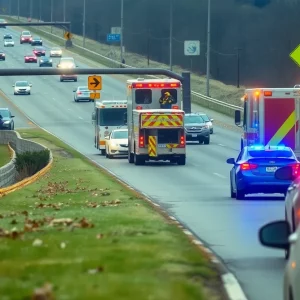 Emergency responders at a car accident scene in Bowling Green, Kentucky