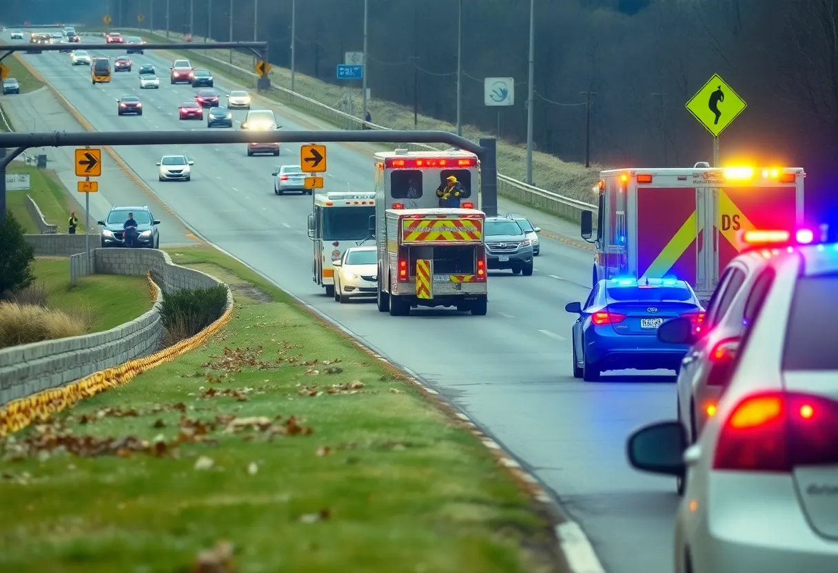 Emergency responders at a car accident scene in Bowling Green, Kentucky