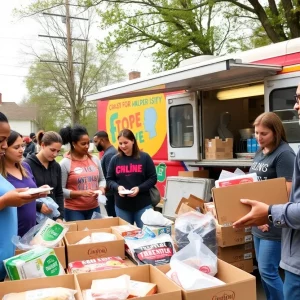 Volunteers providing food and supplies for flood relief in Bowling Green