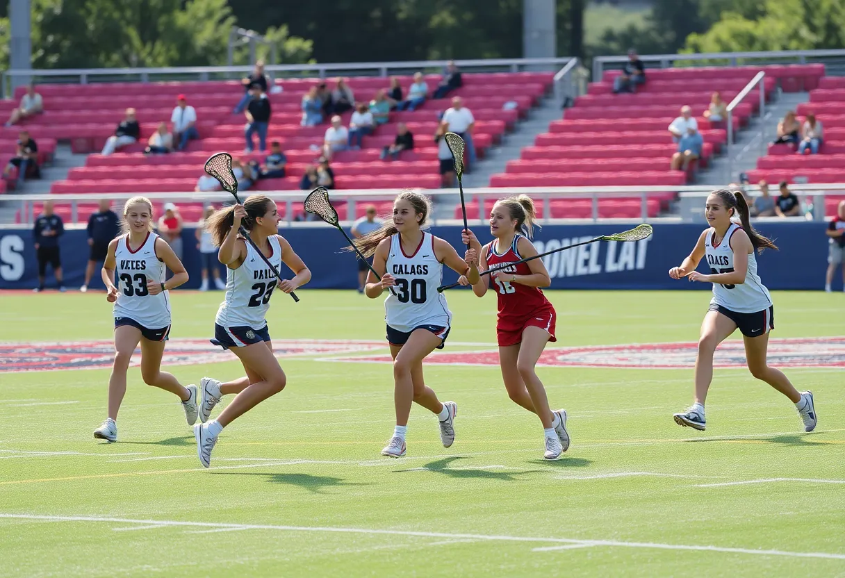 Bowling Green girls lacrosse team celebrating their regional championship win.